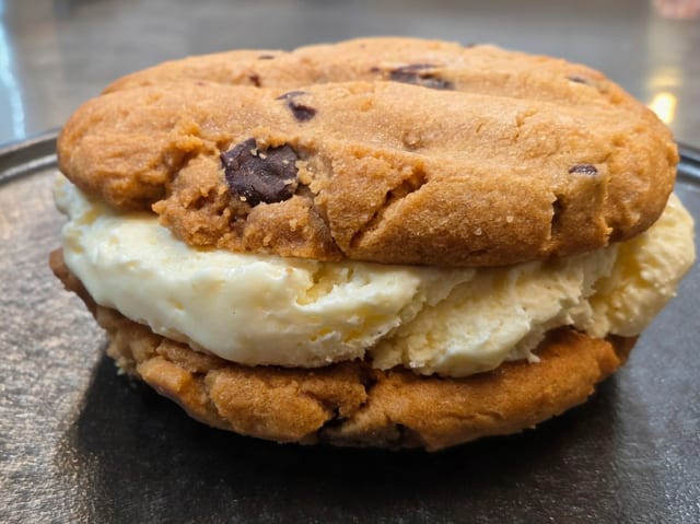 Chocolate Chip Vanilla Ice Cream Sandwich.