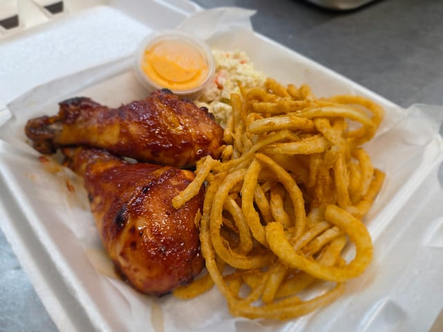 2 BBQ Chicken Legs W/ Coleslaw.