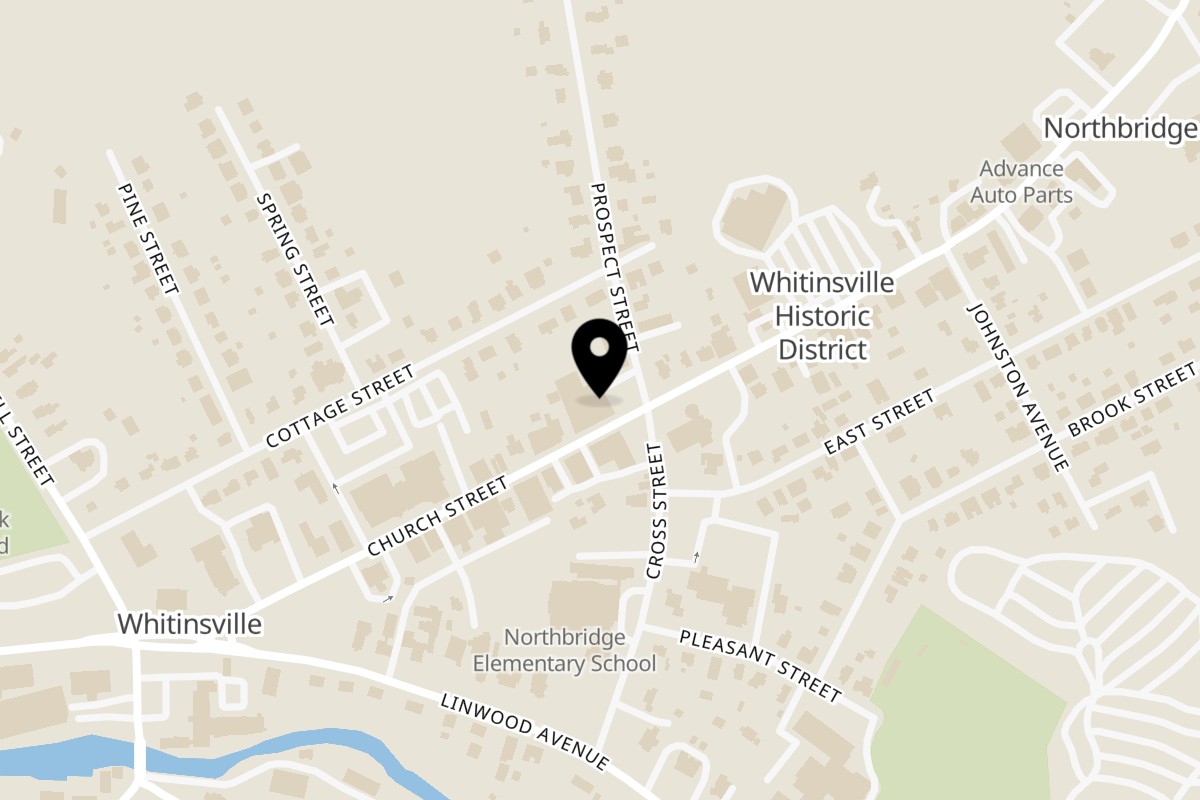 Map showing the location of The Neighborhood Kitchen on 125 Church St in Whitinsville